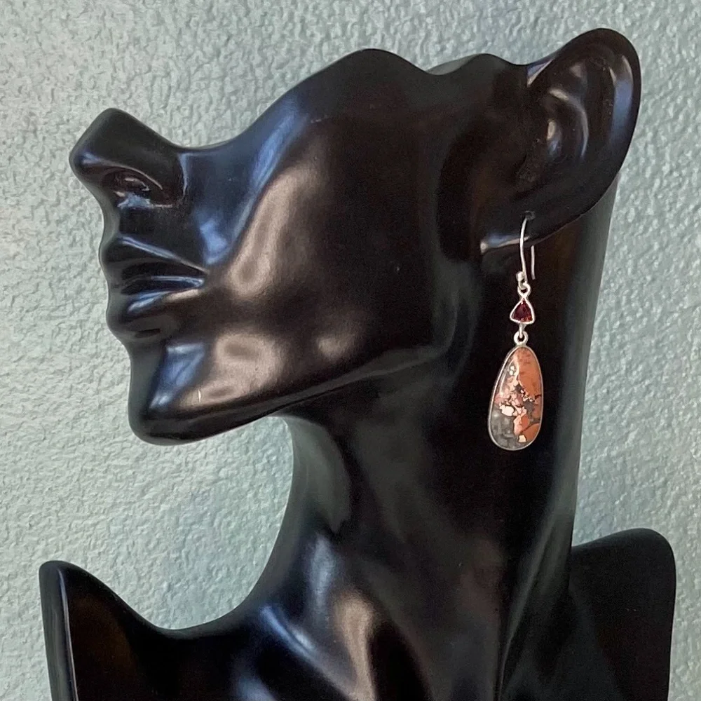 Sterling Silver Orange Jasper Drop Earrings - Unbranded